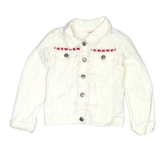 Nannette white Denim Jacket red ribbon girls outterwear size 5T - Picture 1 of 4
